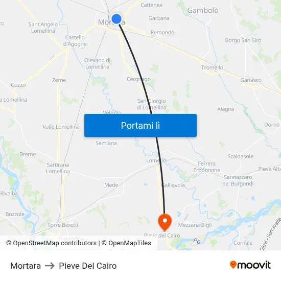 Mortara to Pieve Del Cairo map