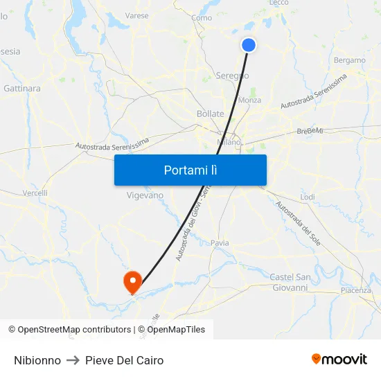 Nibionno to Pieve Del Cairo map