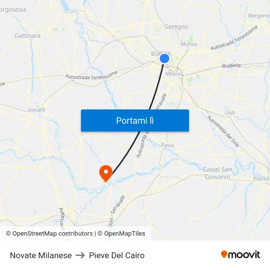 Novate Milanese to Pieve Del Cairo map