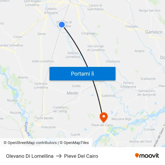 Olevano Di Lomellina to Pieve Del Cairo map