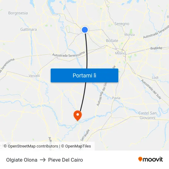 Olgiate Olona to Pieve Del Cairo map