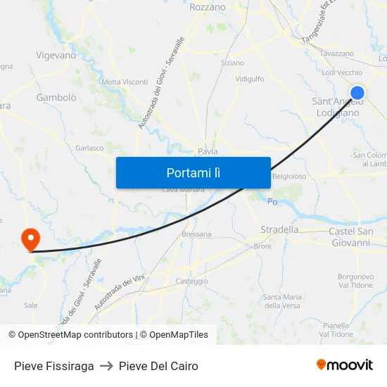 Pieve Fissiraga to Pieve Del Cairo map