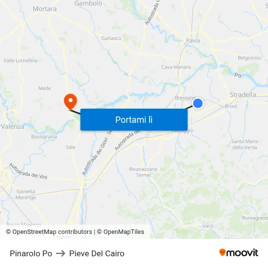 Pinarolo Po to Pieve Del Cairo map