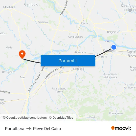 Portalbera to Pieve Del Cairo map