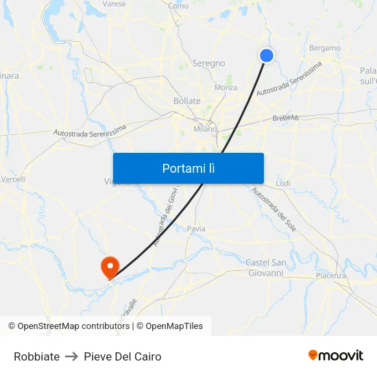 Robbiate to Pieve Del Cairo map
