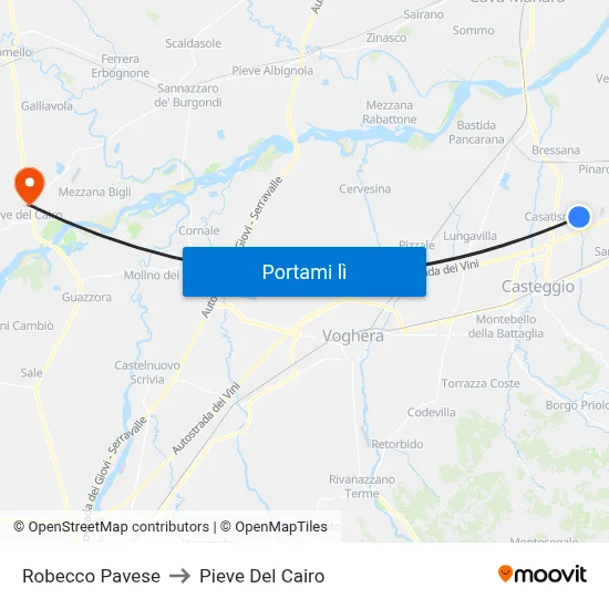 Robecco Pavese to Pieve Del Cairo map
