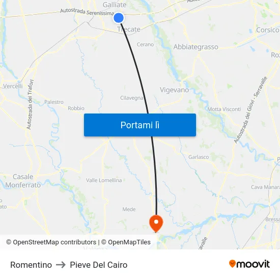 Romentino to Pieve Del Cairo map