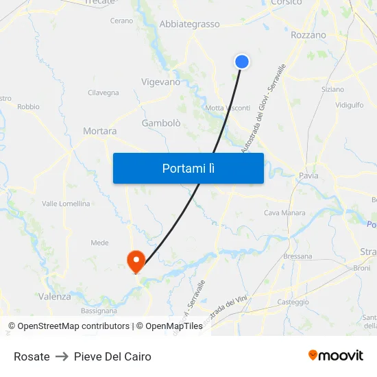 Rosate to Pieve Del Cairo map