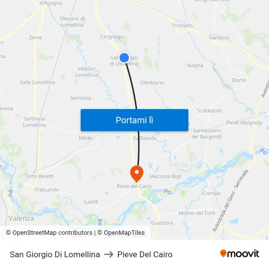 San Giorgio Di Lomellina to Pieve Del Cairo map