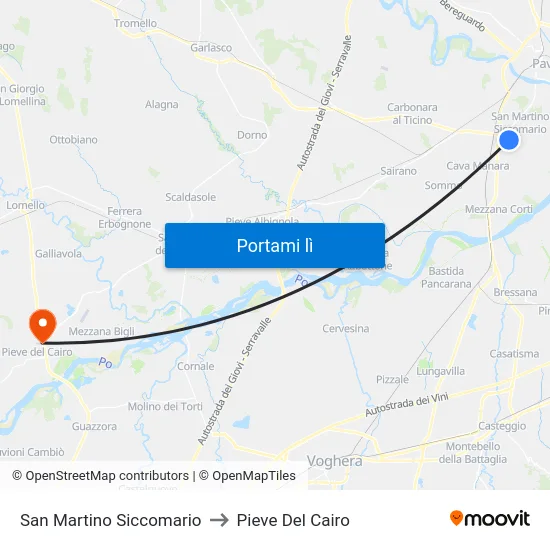 San Martino Siccomario to Pieve Del Cairo map