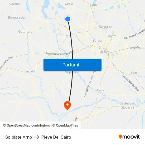 Solbiate Arno to Pieve Del Cairo map