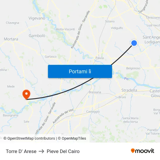 Torre D' Arese to Pieve Del Cairo map
