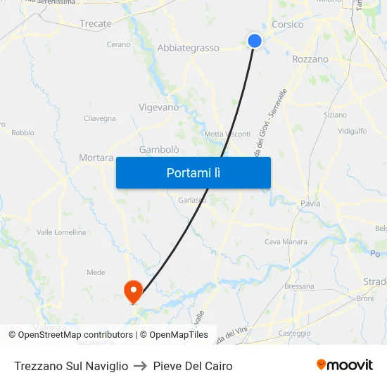 Trezzano Sul Naviglio to Pieve Del Cairo map