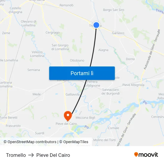 Tromello to Pieve Del Cairo map