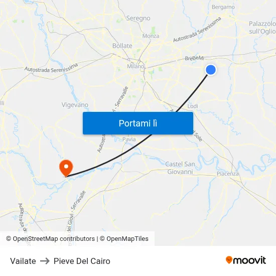 Vailate to Pieve Del Cairo map