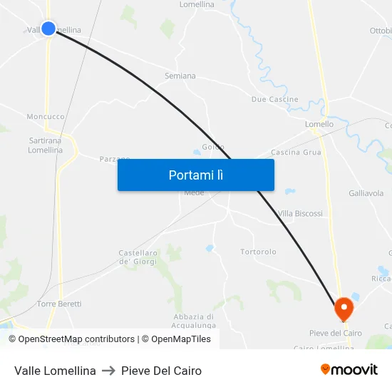 Valle Lomellina to Pieve Del Cairo map