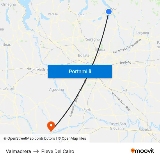 Valmadrera to Pieve Del Cairo map