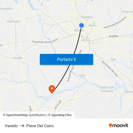 Varedo to Pieve Del Cairo map