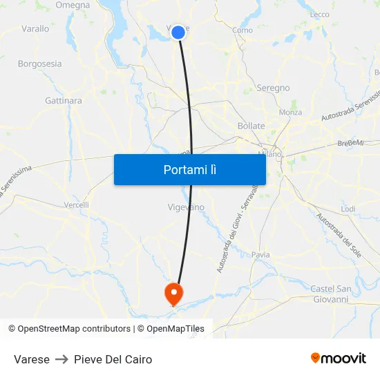 Varese to Pieve Del Cairo map