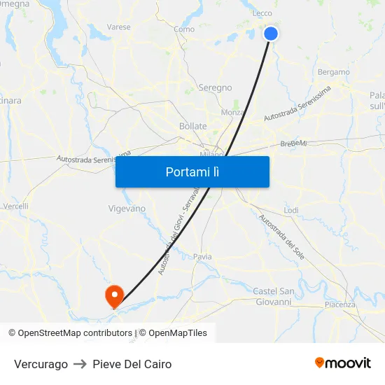 Vercurago to Pieve Del Cairo map