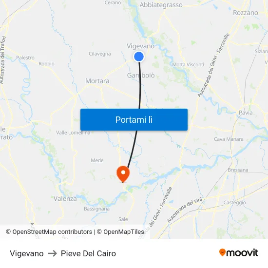 Vigevano to Pieve Del Cairo map
