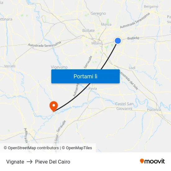 Vignate to Pieve Del Cairo map