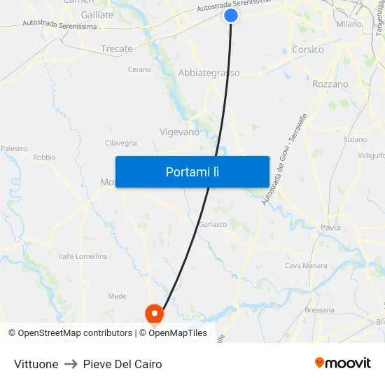 Vittuone to Pieve Del Cairo map