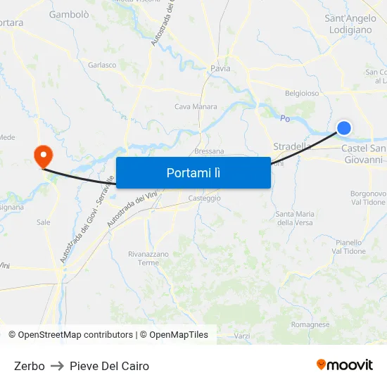 Zerbo to Pieve Del Cairo map