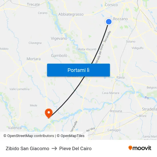 Zibido San Giacomo to Pieve Del Cairo map