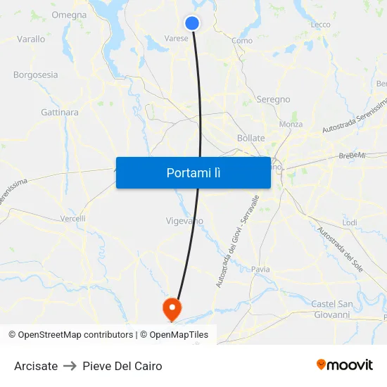 Arcisate to Pieve Del Cairo map