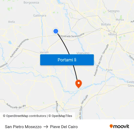 San Pietro Mosezzo to Pieve Del Cairo map