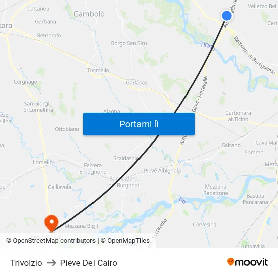 Trivolzio to Pieve Del Cairo map