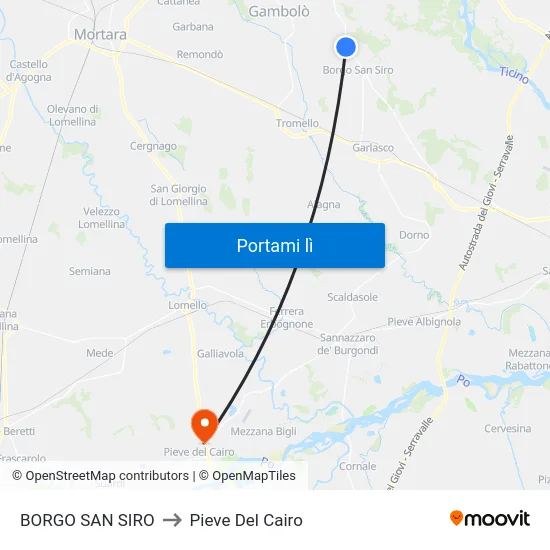 BORGO SAN SIRO to Pieve Del Cairo map