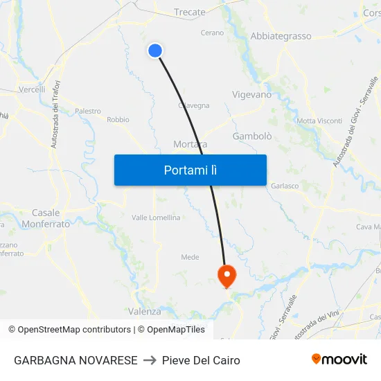 GARBAGNA NOVARESE to Pieve Del Cairo map
