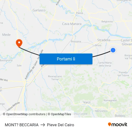 MONT? BECCARIA to Pieve Del Cairo map