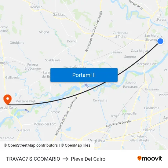 TRAVAC? SICCOMARIO to Pieve Del Cairo map