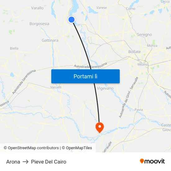 Arona to Pieve Del Cairo map