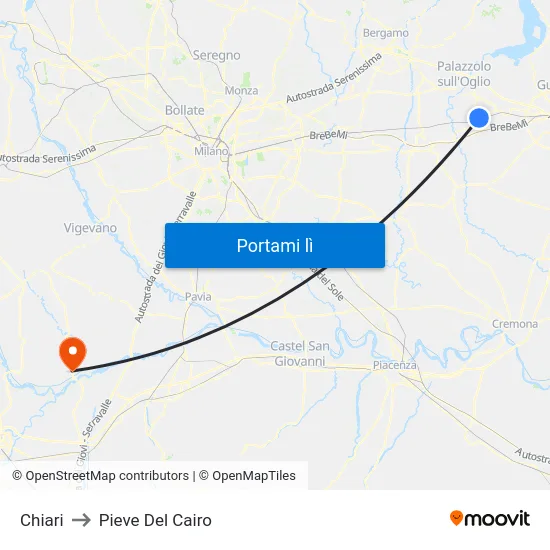 Chiari to Pieve Del Cairo map