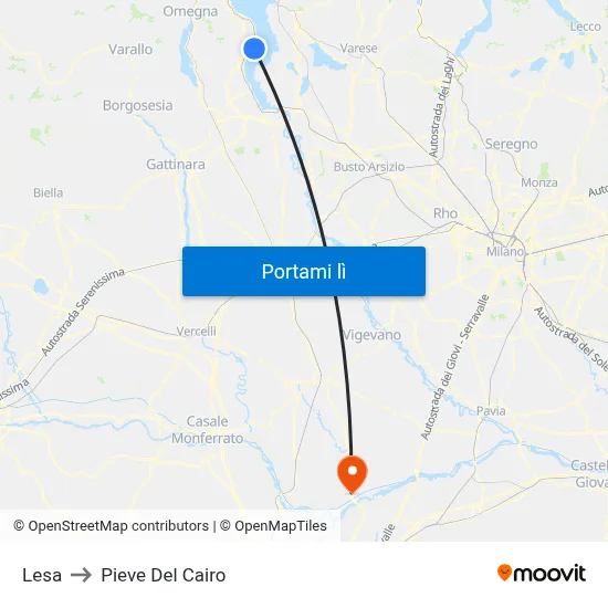 Lesa to Pieve Del Cairo map