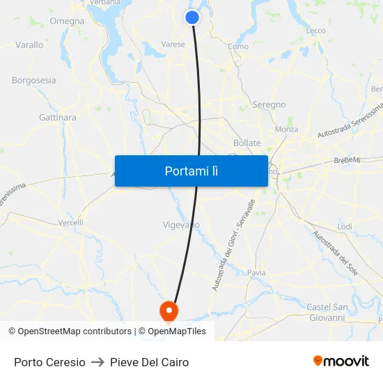 Porto Ceresio to Pieve Del Cairo map