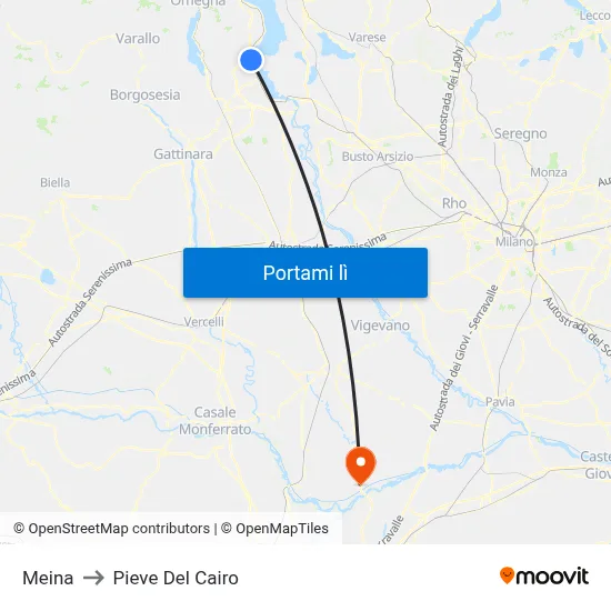 Meina to Pieve Del Cairo map