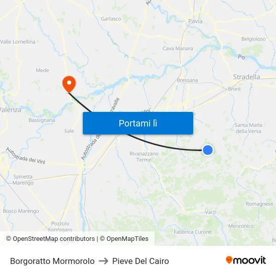 Borgoratto Mormorolo to Pieve Del Cairo map