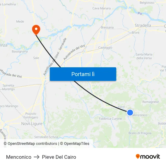 Menconico to Pieve Del Cairo map