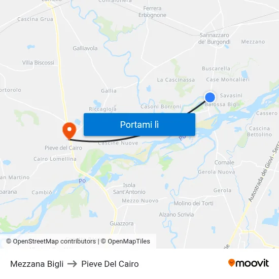 Mezzana Bigli to Pieve Del Cairo map
