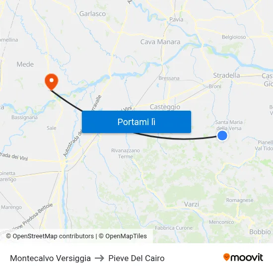 Montecalvo Versiggia to Pieve Del Cairo map