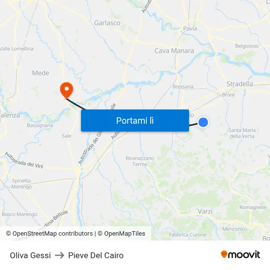 Oliva Gessi to Pieve Del Cairo map