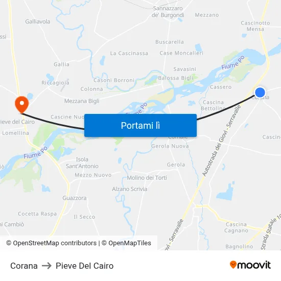 Corana to Pieve Del Cairo map