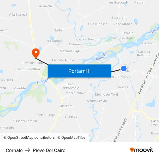 Cornale to Pieve Del Cairo map