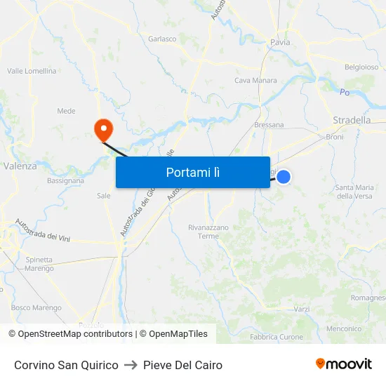 Corvino San Quirico to Pieve Del Cairo map