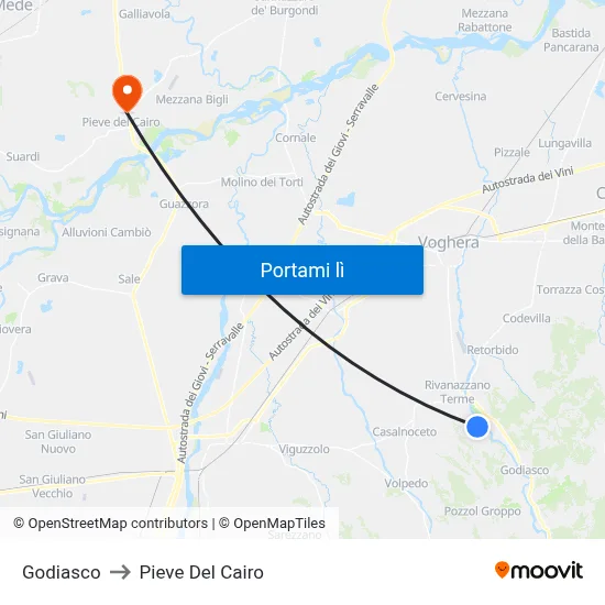 Godiasco to Pieve Del Cairo map